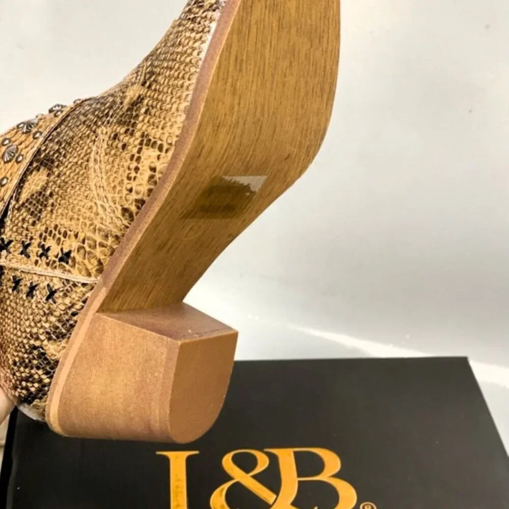 Brown Snake Fringed Cowboy Boots by L&B - Picture 3 of 6